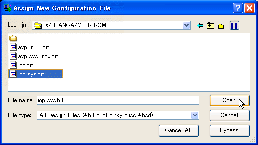 I/O�v���Z�b�T�pFPGA�_�E�����[�h�t�@�C���̑I��