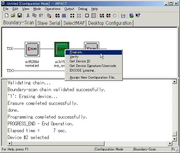 A/Vプロセッサ用FPGAで右クリックし、Program...を選択